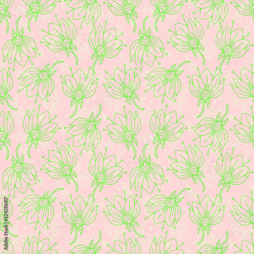 vector illustration of a seamless pattern flower buds of light green color on a pale pink background useful for textile wrapping paper
