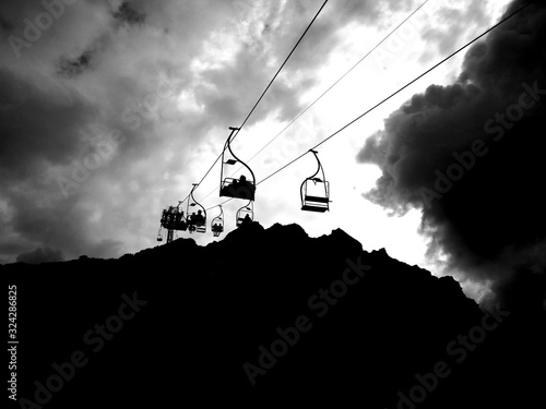 silhouette of cable car