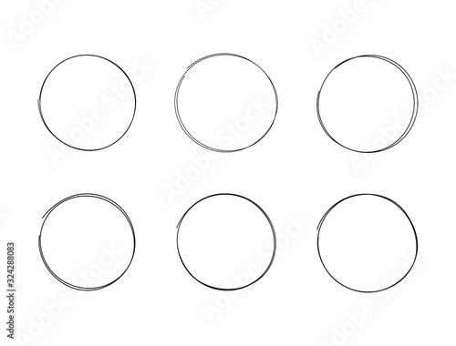 Set of circles drawn by hand. Doodle, sketch, scribble. Simple vector illustration.