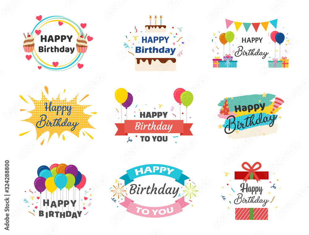Collection of Happy Birthday banner vector set for celebration - Vector illustration.
