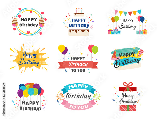 Collection of Happy Birthday banner vector set for celebration - Vector illustration.