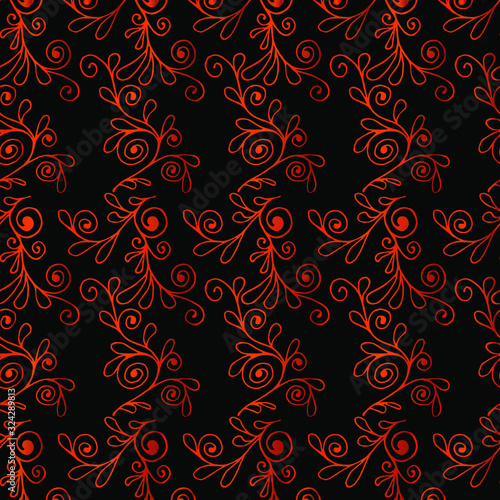 cute orange curls twigs vector illustration seamless pattern on black background