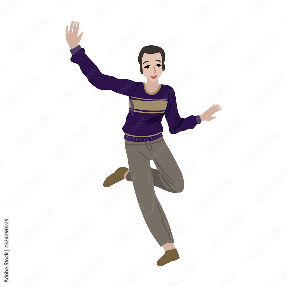 Young boy jumping and have fun. Vector illustration