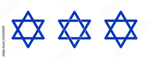 Set blue star of David icon on white backdrop. Holiday design