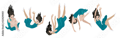 Woman is falling down. Vector isolated illustration