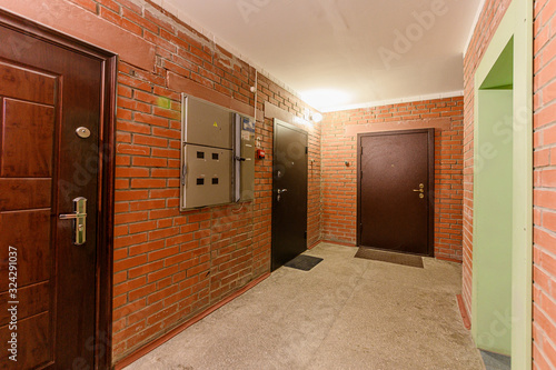 Russia, Omsk- October 18, 2019, 2019: interior room apartment. public place, porch. doors, walls, corridors