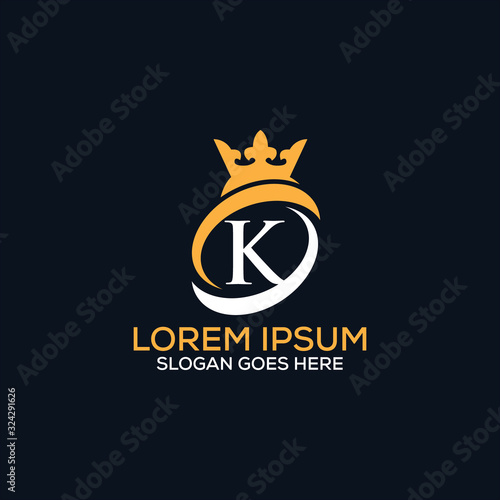 Luxury modern K letter crown logo design template vector eps