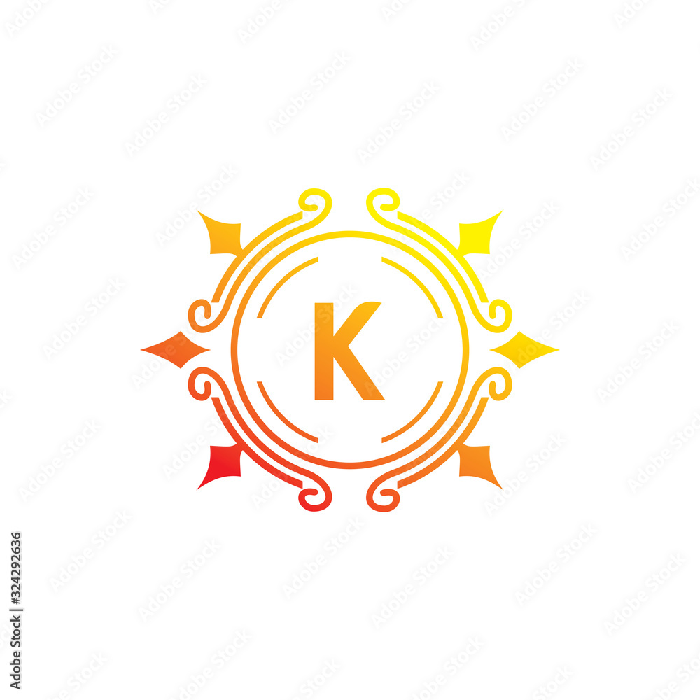 circle crown letter k color luxury logo design