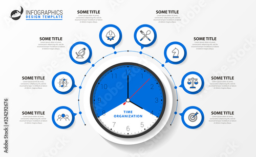 Infographic design template. Time organization with 8 steps