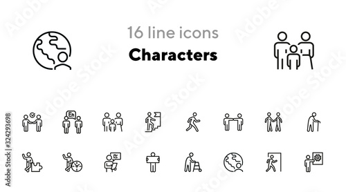 Characters line icon set. Old man, person, world. Sociality concept. Vector illustration can be used for topics like relations, working, communication