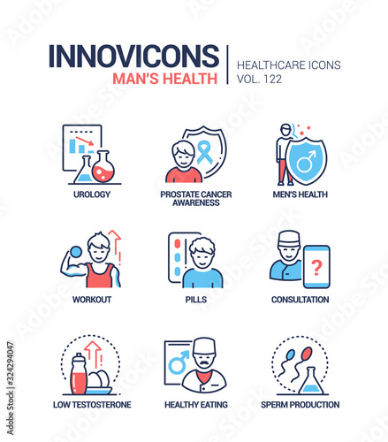 Man health - vector line design style icons set