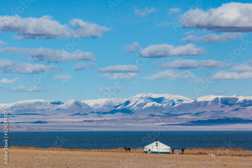 yurt on the shore of Tolbo nuur lake Mongolia