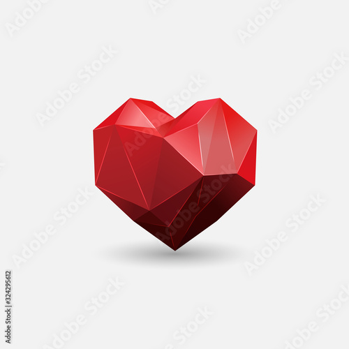 3d realistic polygonal heart vector. Heart in low poly style. Heart low poly. Origami heart on white background . Abstract polygonal heart. Love symbol. - Vector