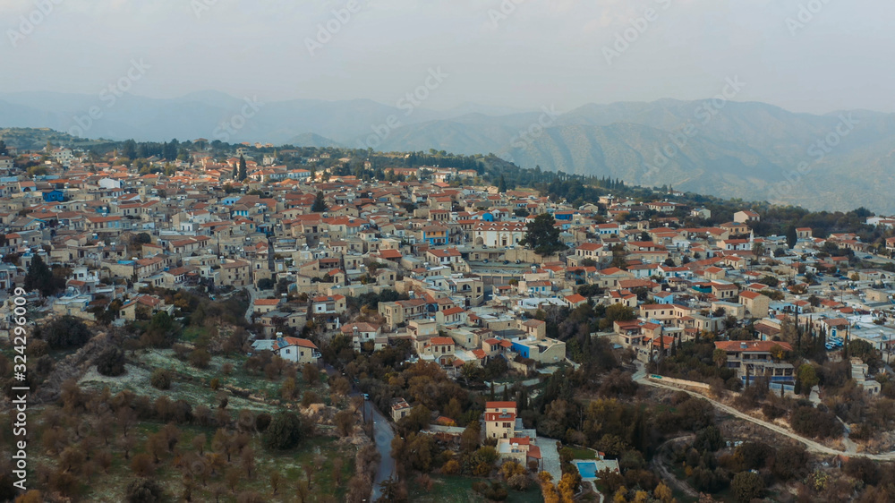 Old village Pano Lefkara in mountains, aerial view. Larnaca District, Cyprus.