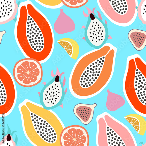 Abstract seamless pattern. Modern exotic tropical fruits.Vector colored design.
