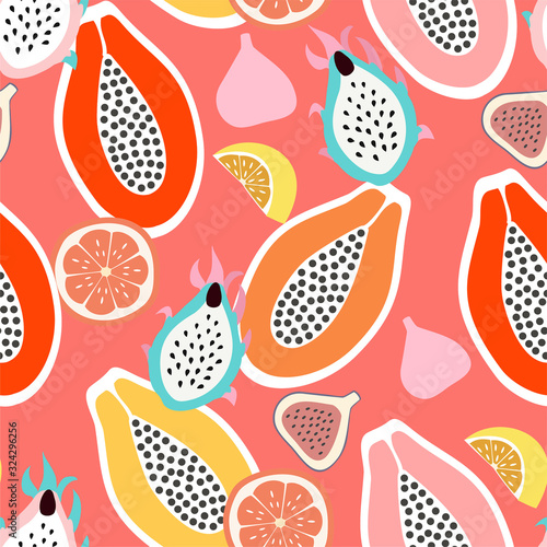 Abstract seamless pattern. Modern exotic tropical fruits.Vector colored design.