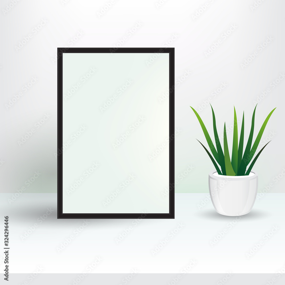 Mockup of photo frame, poster with botanical interior plant illustration - vector Mockup of photo frame, poster with botanical interior plant illustration - vector