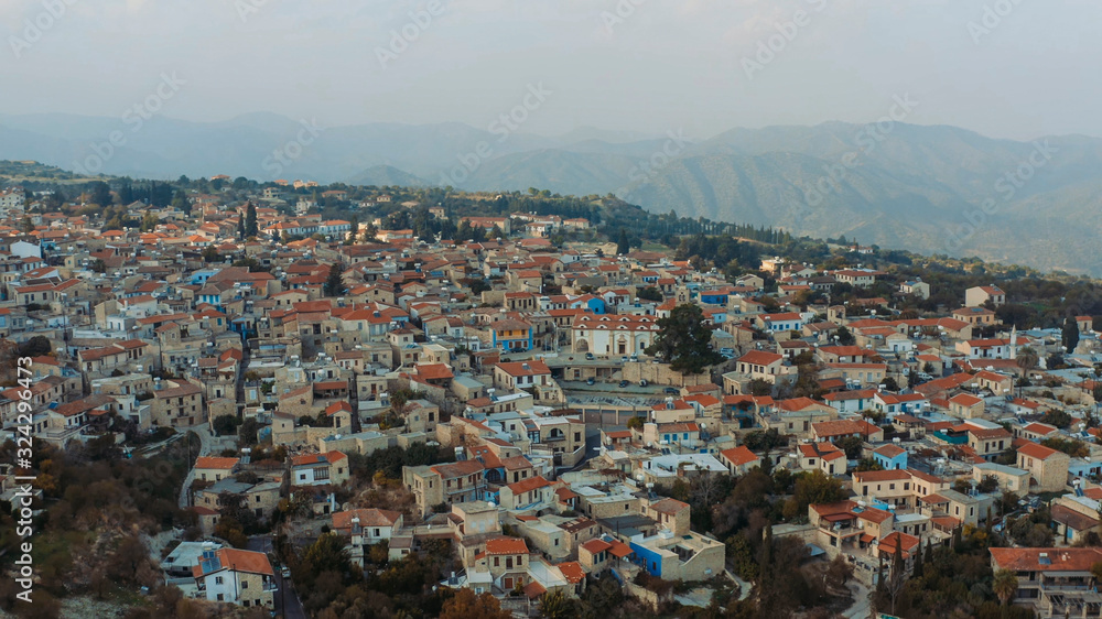 Old village Pano Lefkara in mountains, aerial view. Larnaca District, Cyprus.