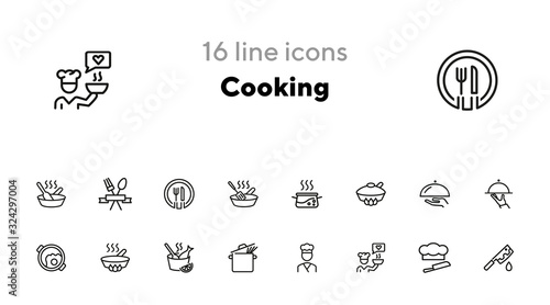 Cooking line icon set. Saucepan, dish, cook. Food concept. Can be used for topics like restaurant, menu, gourmet