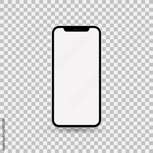 New version of white slim smart phone with blank white screen. Realistic mobile phone isolated on transparent background - vector