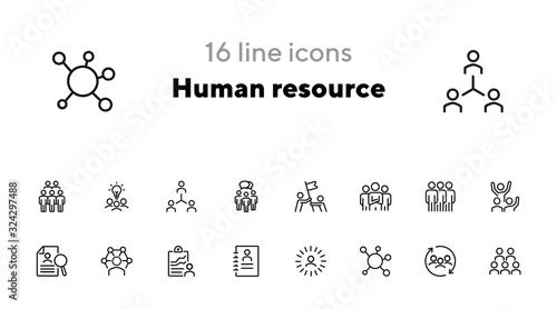 Human resource line icon set. Set of line icons on white background. Group, structure, resume. Career concept. Vector illustration can be used for topics like