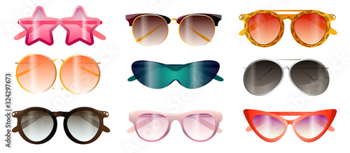 Set of modern colorful sunglasses summer beach time