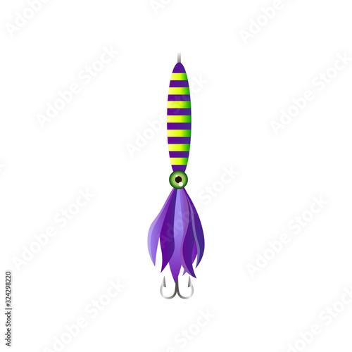 Violet green striped fishing lure with double hook