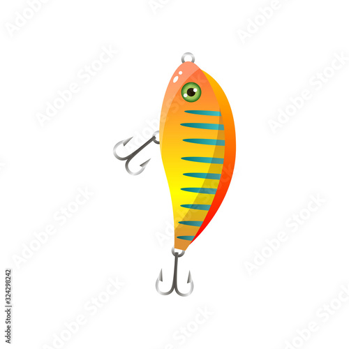 Orange gold striped fishing bait with pair of hook
