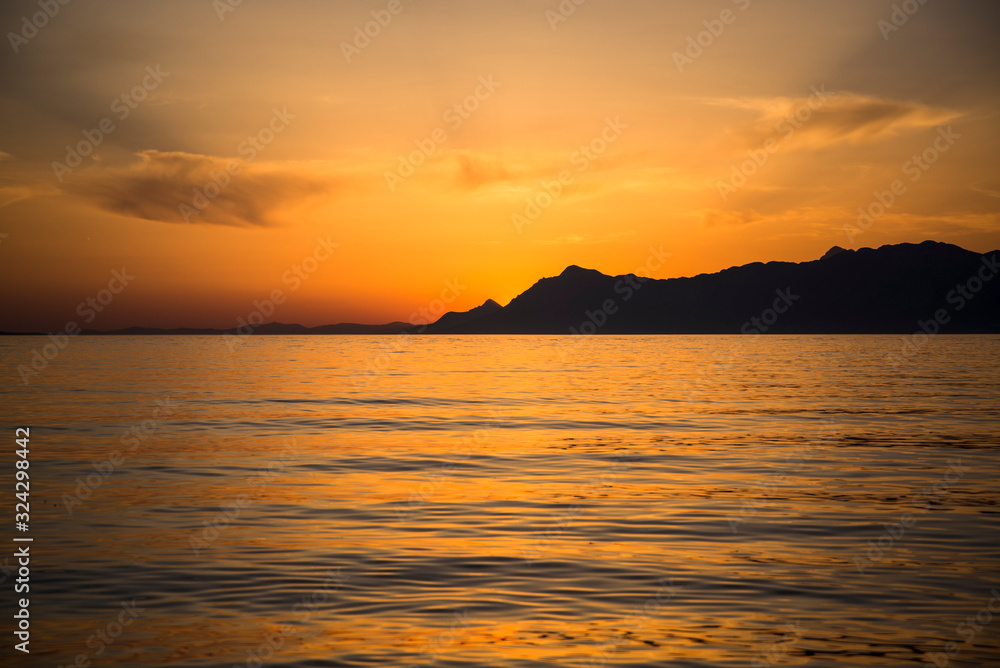 Sunset over the Adriatic sea, Makarska, Croatia