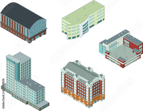 An assortment of vector isometric buildings