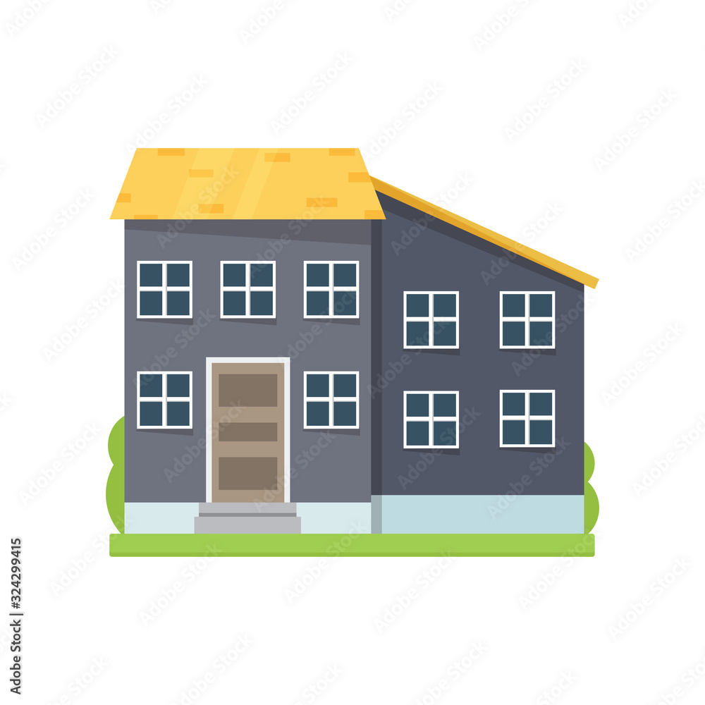 Colorful grey house with yellow roof in big city Colorful grey house with yellow roof in big city