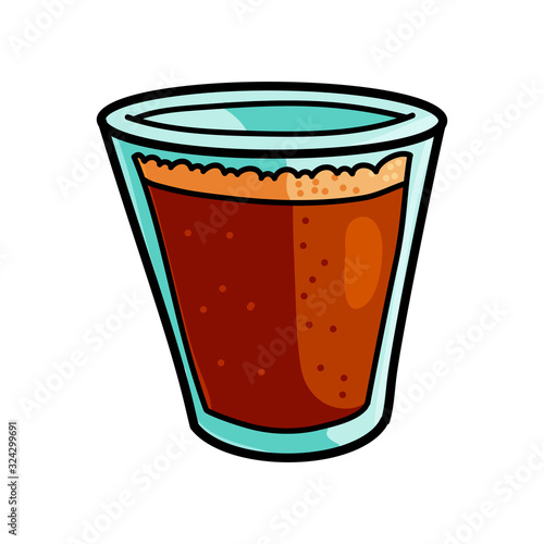Transparent kitchen glass with hot coffee for morning breakfast