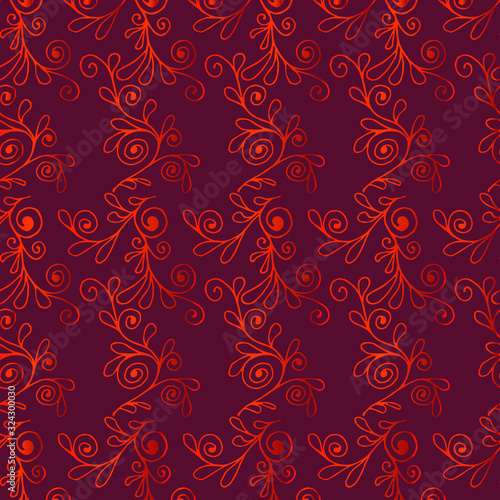Vector illustration with an orange gradient on a  cherry background seamless pattern