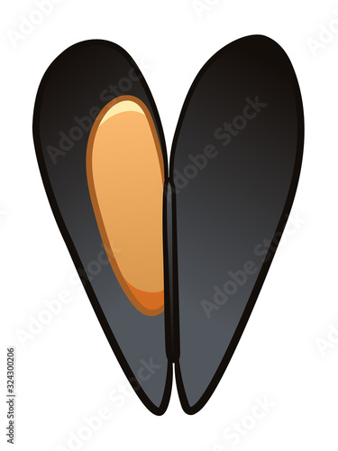 Cartoon style isolated opened mussel on white background