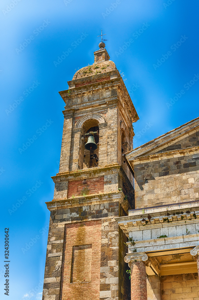Belltower of the Roman Catholic Cathedral of Montalcino, Italy