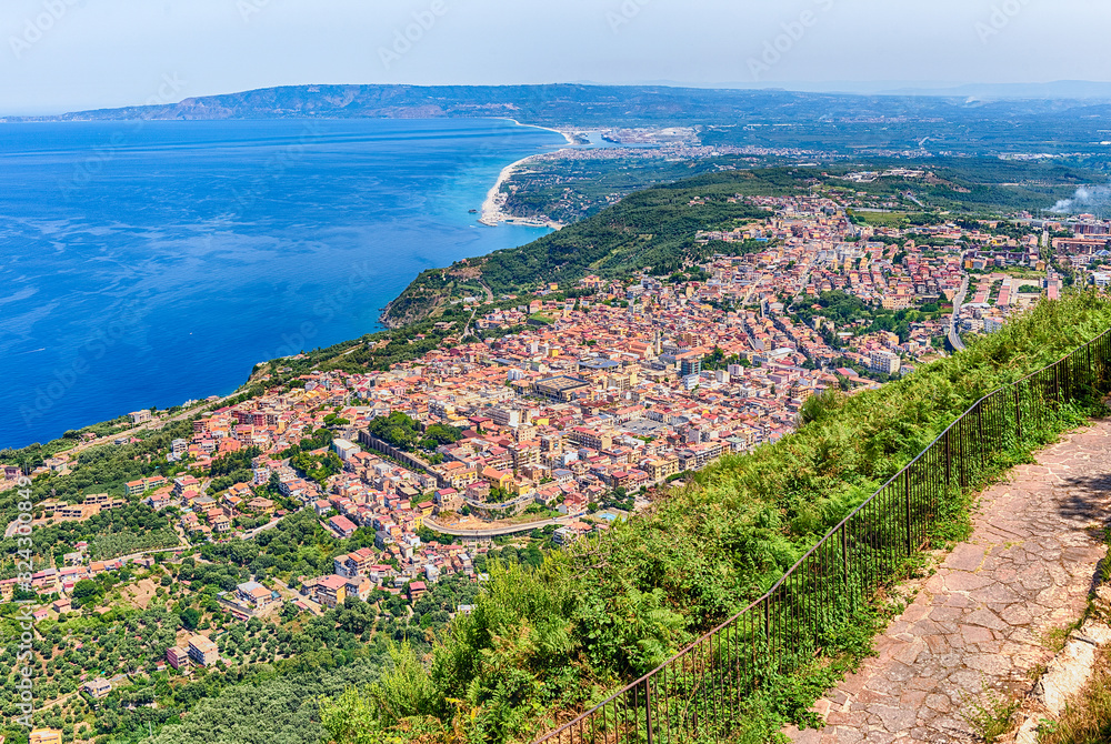 View of the town of Palmi from Mount Sant'Elia, Italy