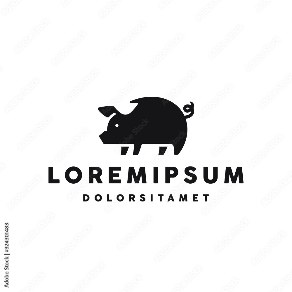 Fototapeta premium pig pork logo illustration icon design in trendy minimal style isolated on white background 