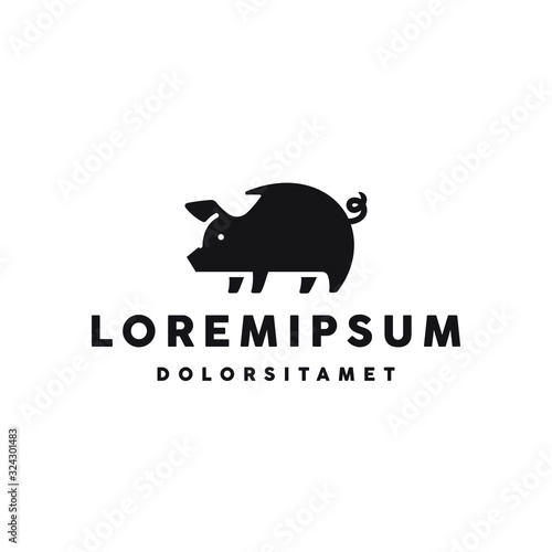 pig pork logo illustration icon design in trendy minimal style isolated on white background 