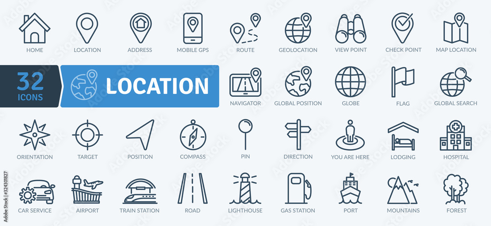Location Icons Pack. Thin line icons set. Flaticon collection set. Simple vector icons - obrazy, fototapety, plakaty 