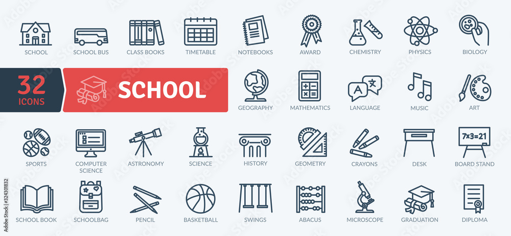 School Icons Pack. Thin line icons set. Flaticon collection set. Simple vector icons <span>plik: #324301832 | autor: Culombio</span>