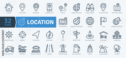 Location Icons Pack. Thin line icons set. Flaticon collection set. Simple vector icons