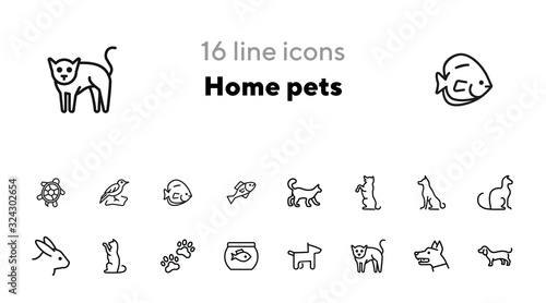 Home pets line icon set. Cat, dog, rabbit. Animals concept. Can be used for topics like veterinary office, clinic, pet shop