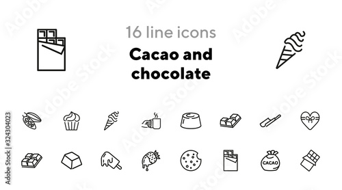 Cacao and chocolate line icon set. Candy, food, yummy. Confectionery concept. Can be used for topics like sweets, dessert, romantic gift