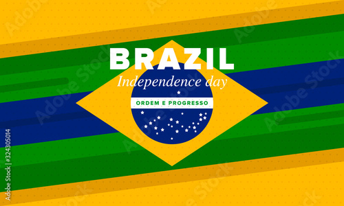 Brazil Independence Day. Happy national holiday. Freedom day. Celebrate annual in September 7. Brazil flag. Patriotic brazilian design. Poster, card, banner, template, background. Vector illustration