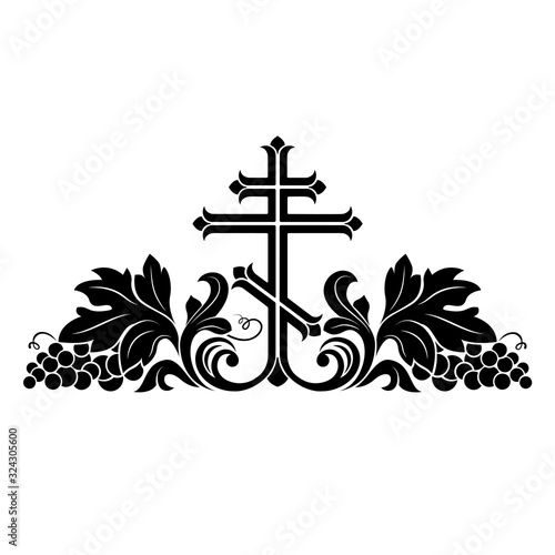 Obraz na płótnie Black orthodox crucifix decorated with bunch of grapes.