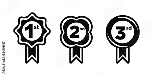 1st 2nd 3rd black medal first place second third award winner badge guarantee winning prize ribbon symbol sign icon logo template Vector clip art illustration