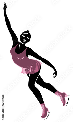 Skater skates on ice. The girl is beautiful and slender. Lady athlete, figure skater. Vector illustration.