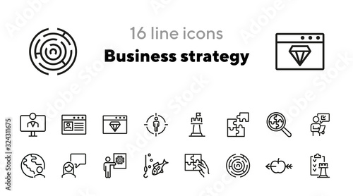 Business strategy line icon set. Presentation, target, chess. Business concept. Can be used for topics like project management, leadership, business process