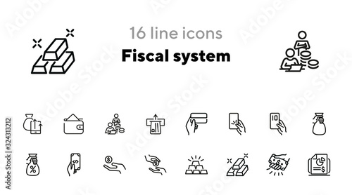 Fiscal system line icon set. Credit card, loan, investment, donation. Finance concept. Can be used for topics like money, charity, startup