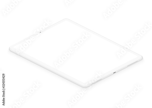 Totally soft isometric white pad tablet. 3d realistic empty screen phone template for inserting any UI interface, test or business presentation. Floating soft mock up design perspective view